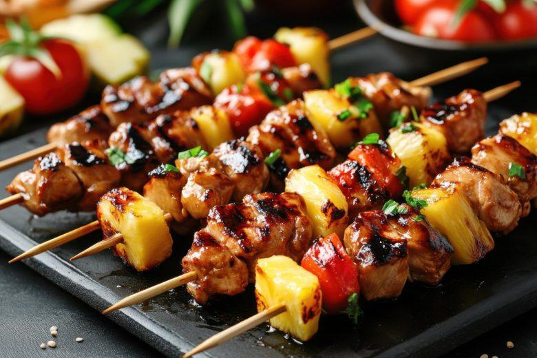 Espetinho de carne com abacaxi