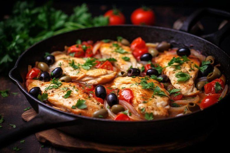 Peixe assado com molho de azeitona