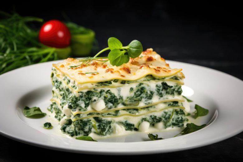 Lasanha de brócolis, espinafre e gorgonzola