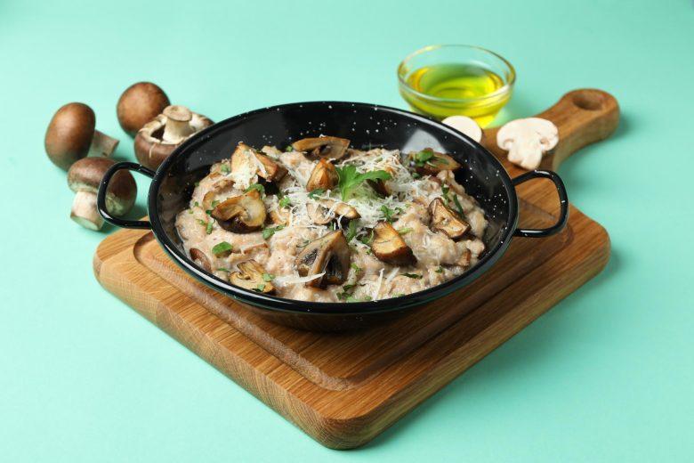 Risoto de alho-poró e cogumelos