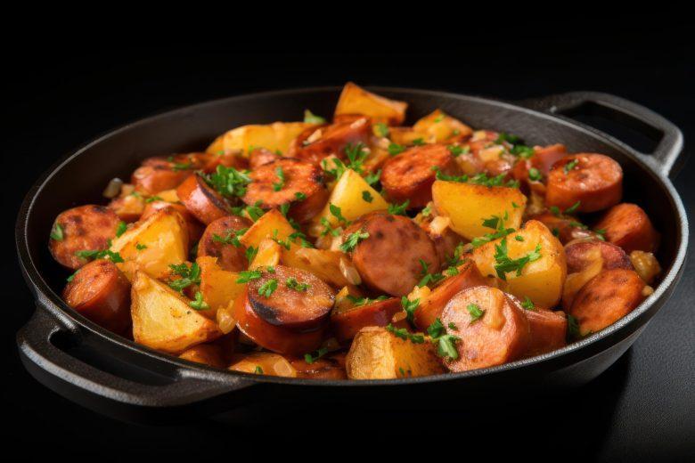 Linguiça assada com cerveja e batata