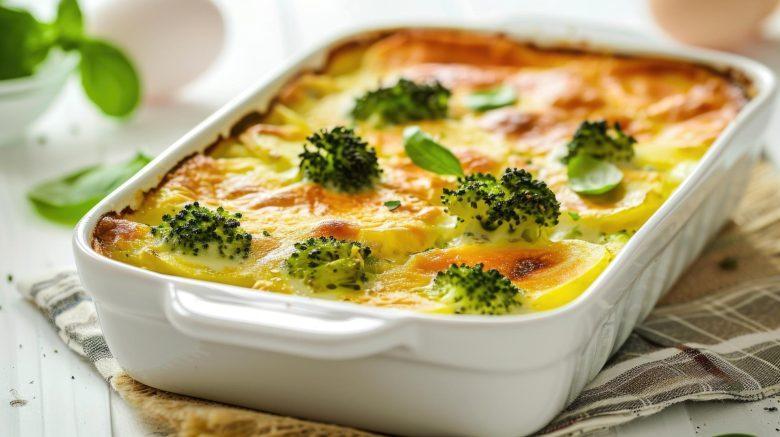 Brócolis, couve flor e batata gratinados com molho de iogurte