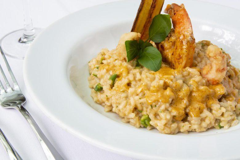 Risoto de camarão e aspargos