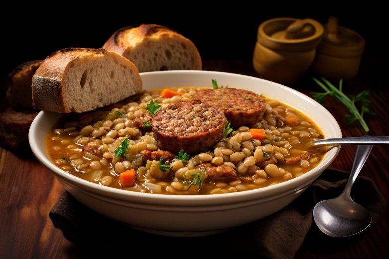 Sopa de lentilha com calabresa