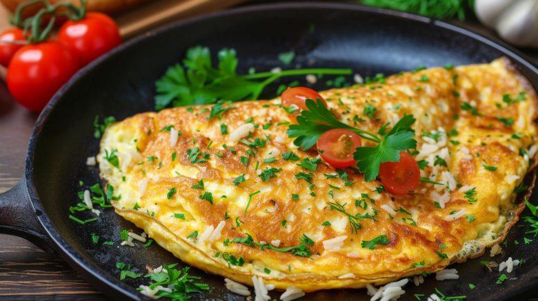 Omelete recheado com molho cottage e tomate