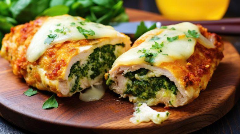 Peito de frango empanado e recheado