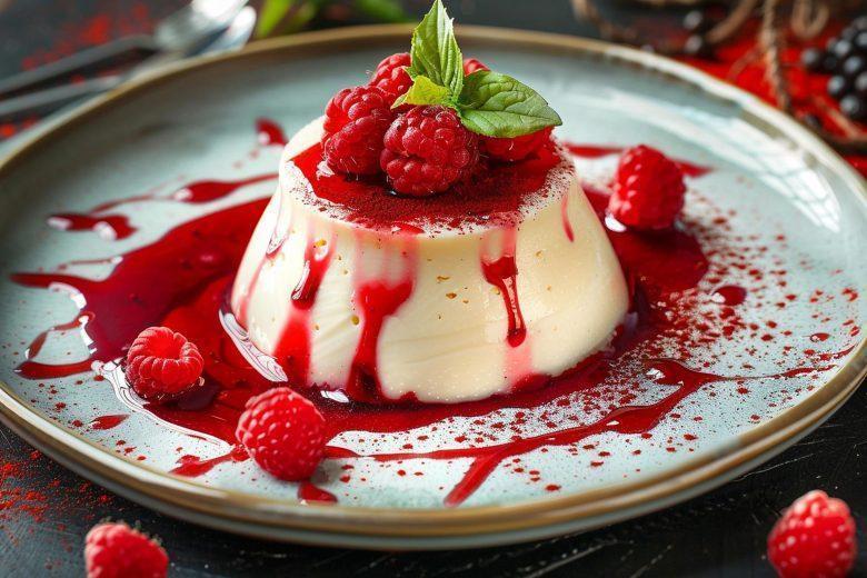 Flan de coco com calda de framboesa