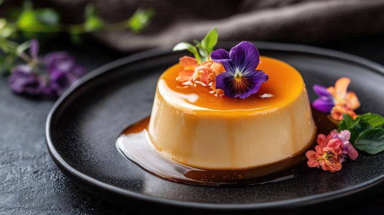 Flan de manga com calda de maracujá