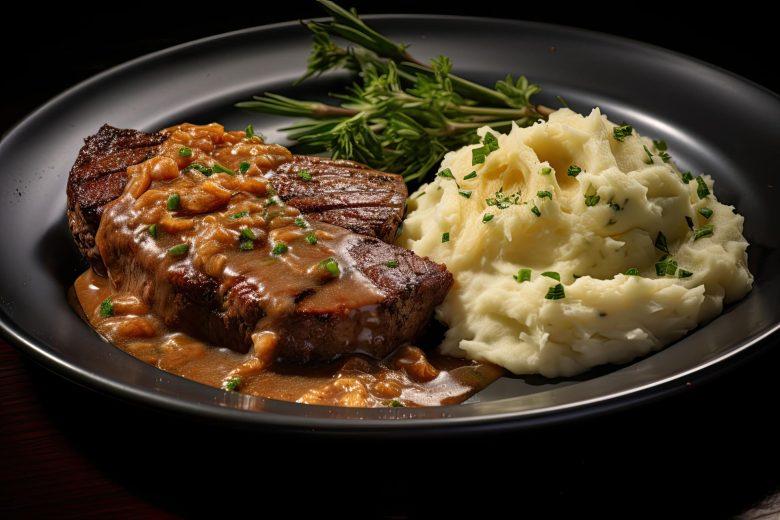 Bife com molho de cebola e maionese