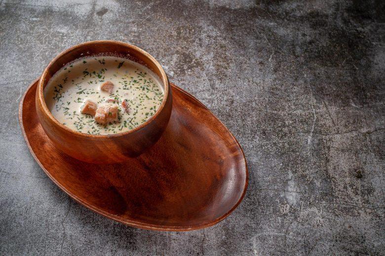 Sopa de salmão e creme de arroz