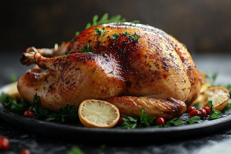 Frango assado recheado com farofa de pinhão