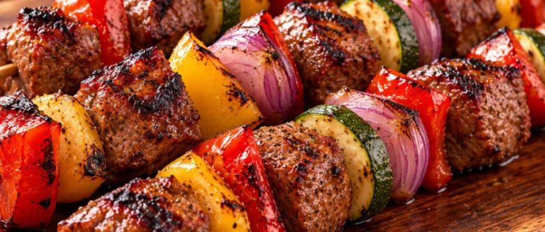 Espetinho de carne com legumes