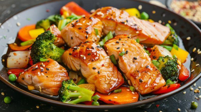 Salmão assado com brócolis