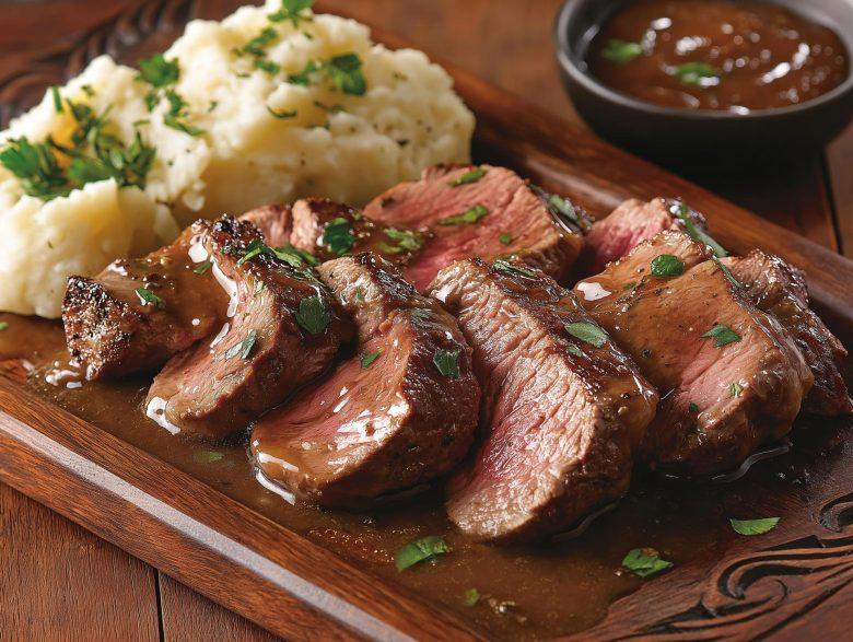 Bife de fraldinha com molho de vinho
