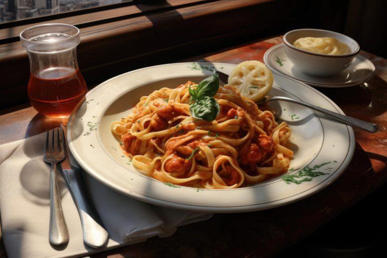 Talharim com molho de tomate e almôndega