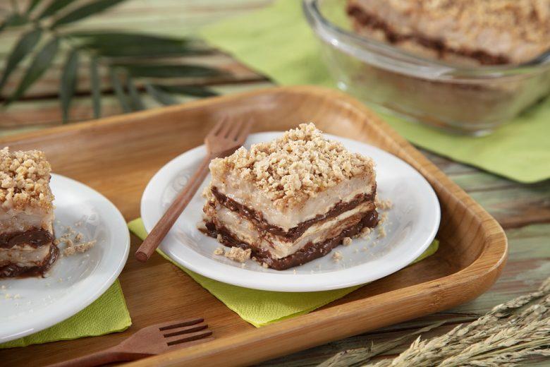 Pavê de paçoca com chocolate meio amargo