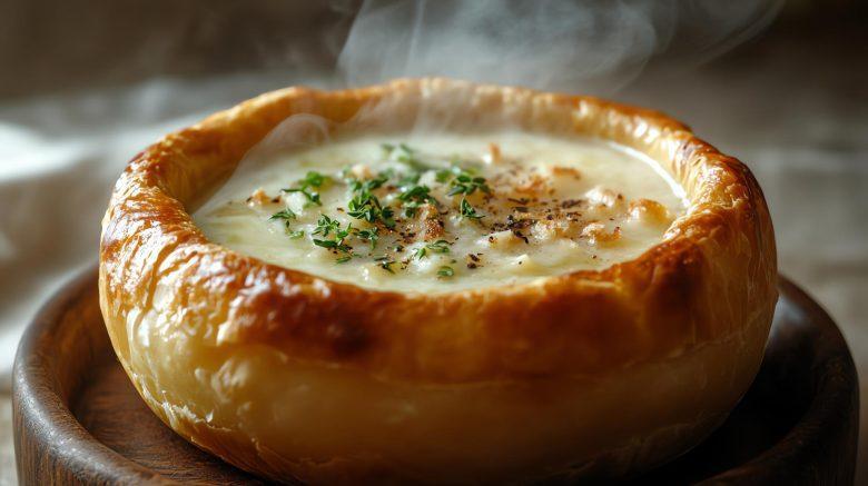 Sopa-creme de cebola no pão italiano