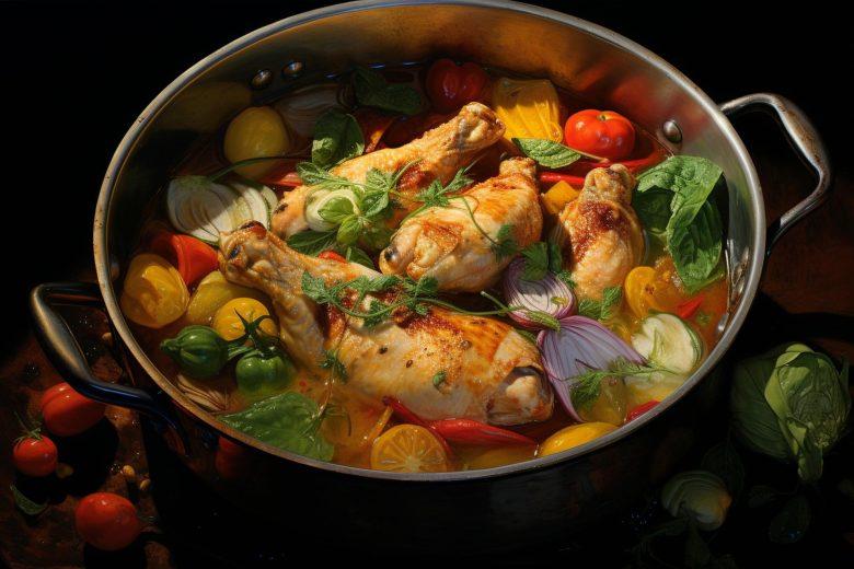 Frango ensopado com legumes e cerveja
