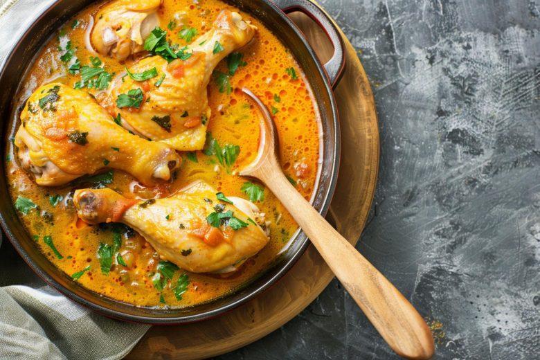 Coxa e sobrecoxa de panela ao molho cremoso