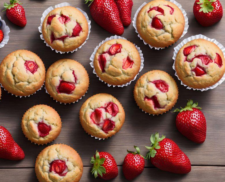 Muffin de chocolate branco com morango