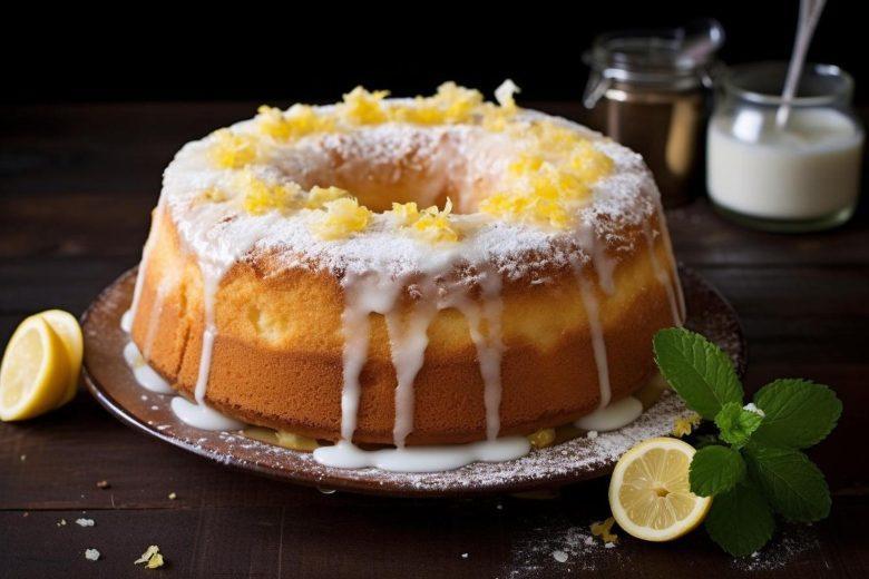 Bolo de limão e iogurte com cobertura cremosa
