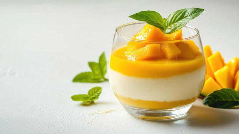 Panna cotta com geleia de manga no copinho