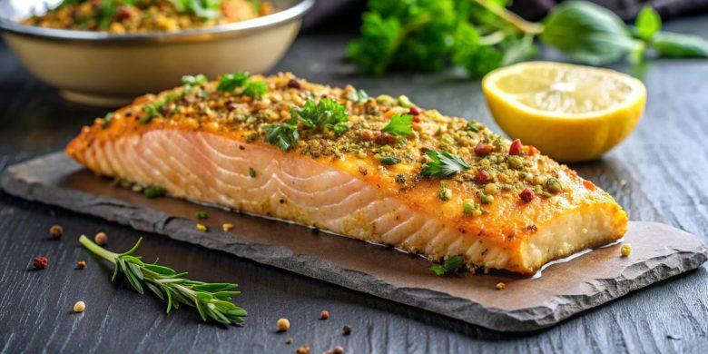 Salmão com crosta crocante e molho agridoce
