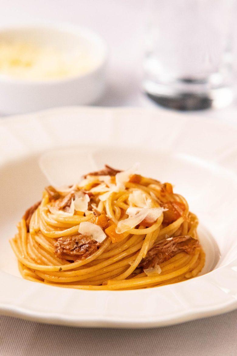 Spaghetti com ragu de rabada