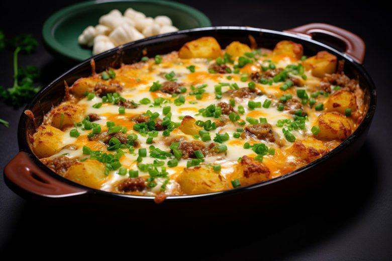 Gratinado de mandioca com carne moída