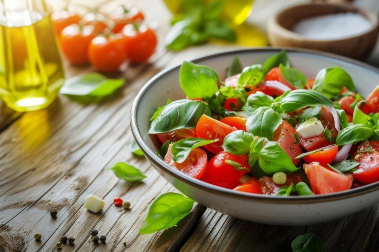Salada de tomate cereja com queijo e maçã