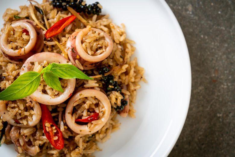 Risoto de lula em anéis