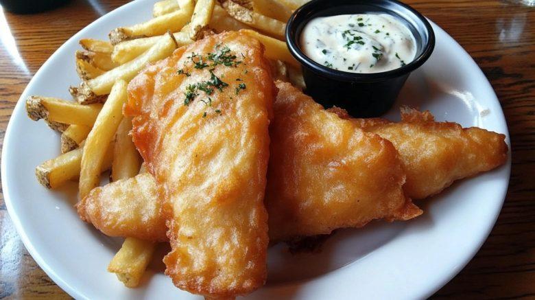 Peixe frito com maionese de manjericão