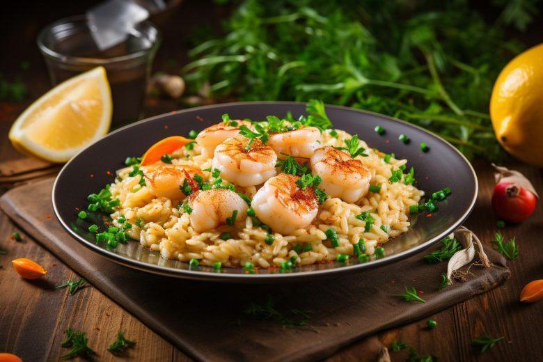 Risoto de camarão e laranja