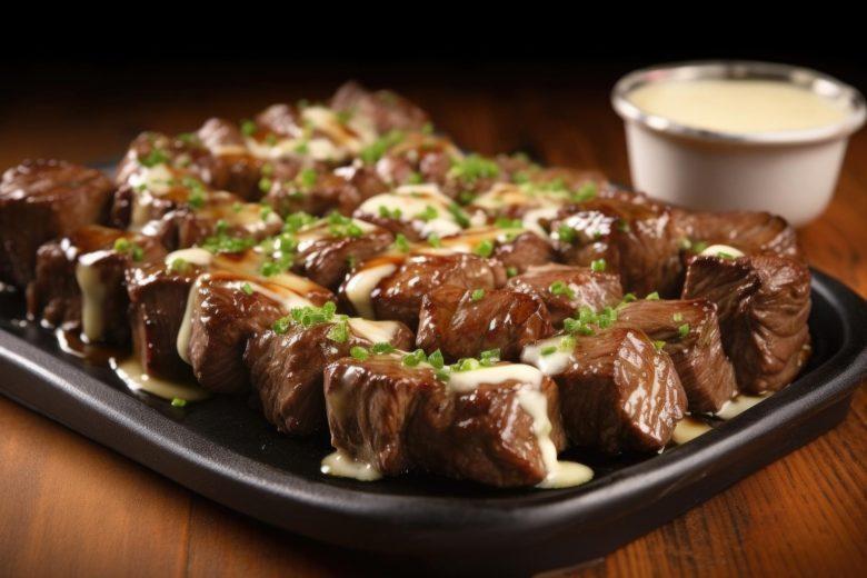 Cubinhos de carne ao creme de cebola