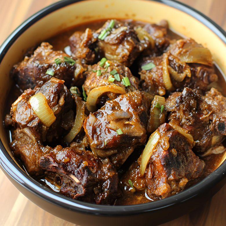 Carne de panela de pressão com cebola