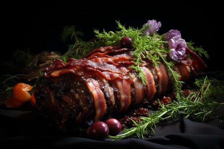 Rocambole de carne moída com bacon