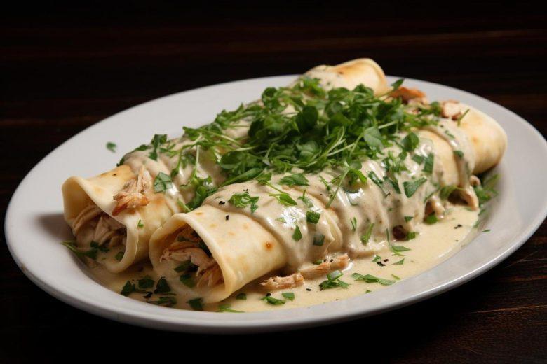 Panqueca cremosa de frango com requeijão e molho branco