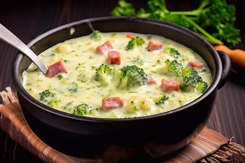 Sopa cremosa de brócolis com calabresa