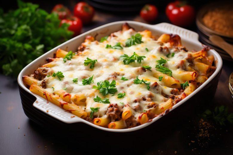 Macarrão gratinado com carne moída