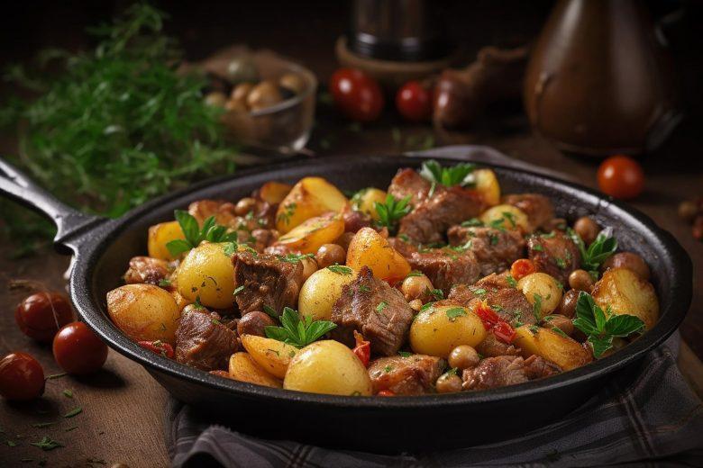 Acém de panela com batata dourada