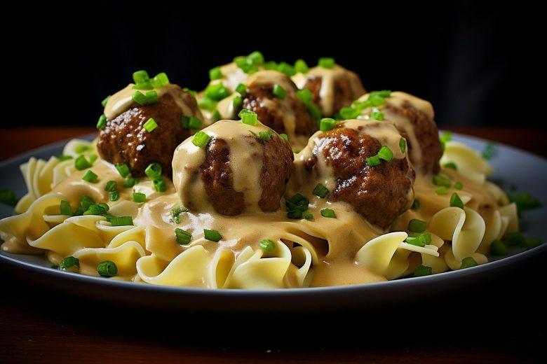 Macarrão com almôndega ao molho de milho
