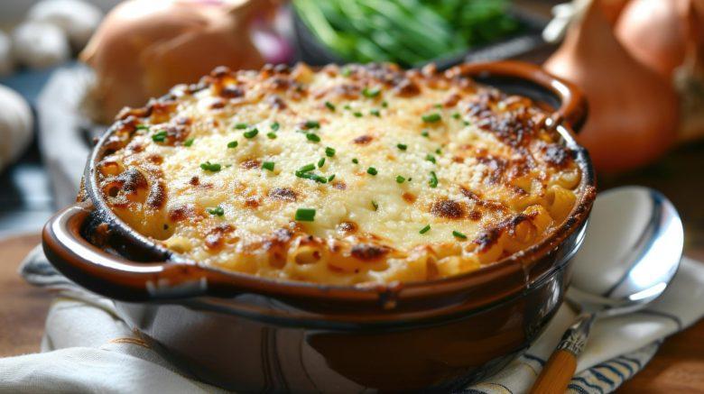 Macarrão ao molho de cebola gratinado