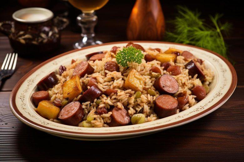 Arroz com linguiça defumada