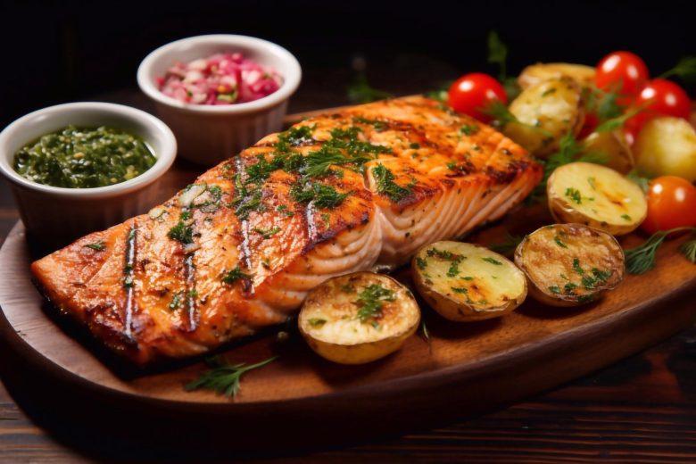 Salmão com ervas e legumes