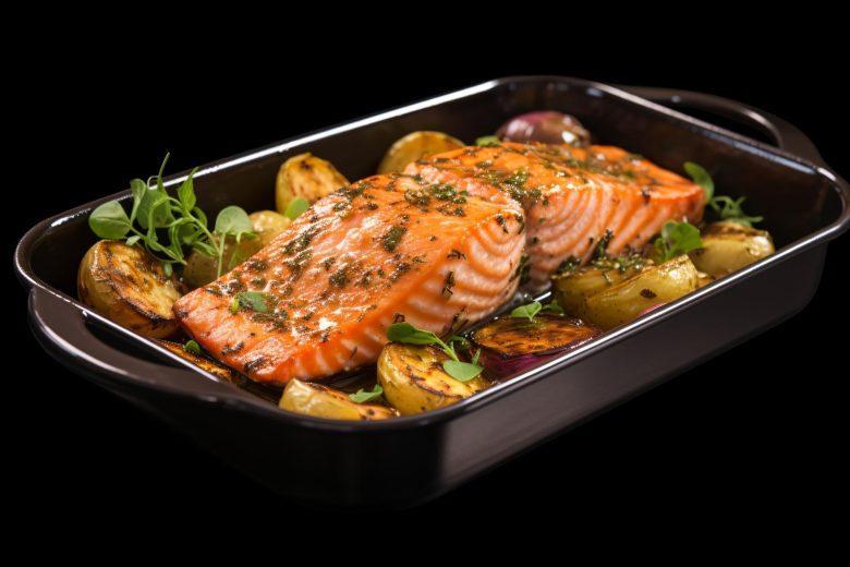 Salmão assado com batata