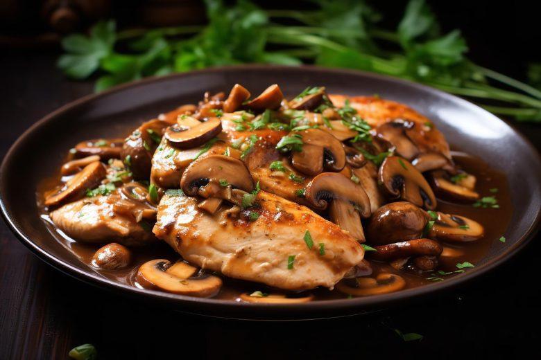 Frango com cogumelo e vinho
