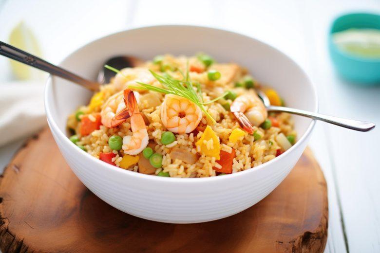 Arroz com camarão e frango