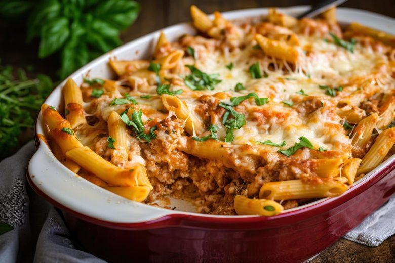 Penne com mussarela e carne moída