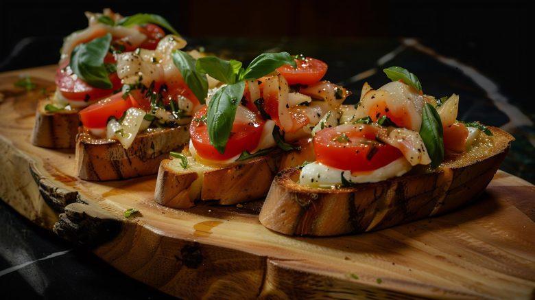Bruschetta de tomate e manjericão