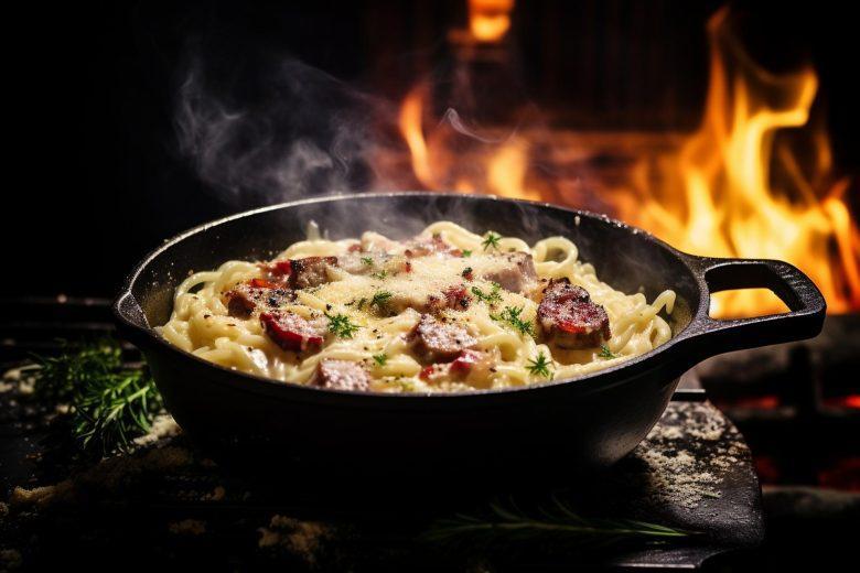 Macarrão com linguiça calabresa e creme de leite